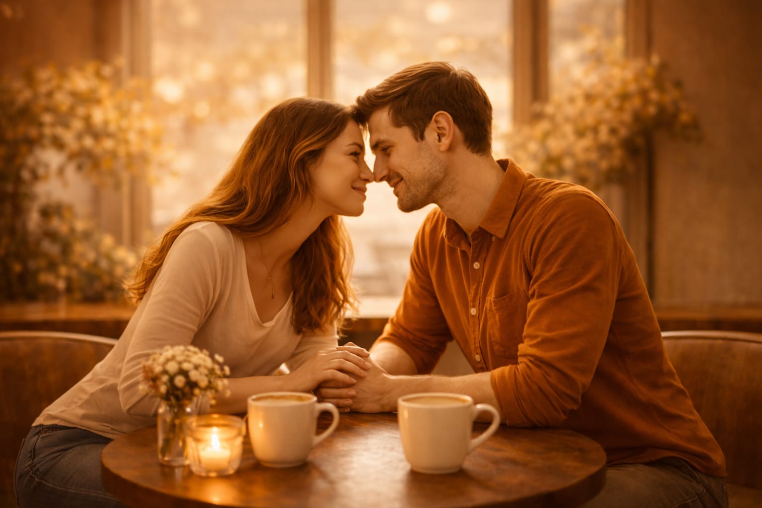 A couple sharing coffee and conversation